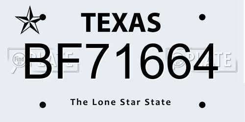 BF71664 Texas License Plate