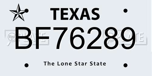 BF76289 Texas License Plate