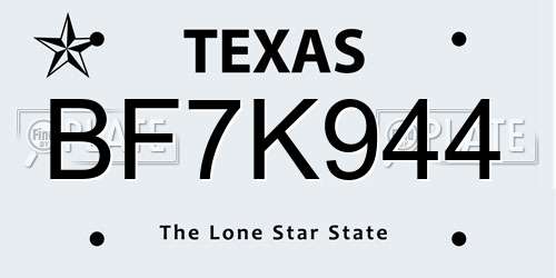 BF7K944 Texas License Plate