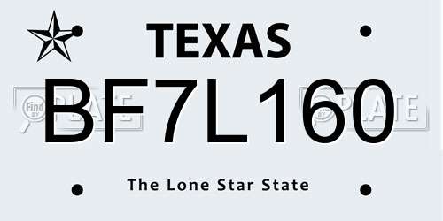 BF7L160 Texas License Plate