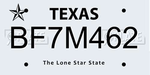 BF7M462 Texas License Plate