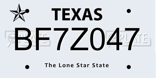 BF7Z047 Texas License Plate