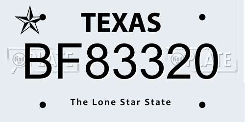 BF83320 Texas License Plate