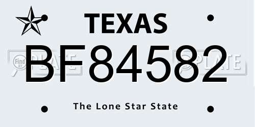 BF84582 Texas License Plate