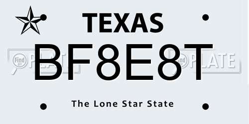 BF8E8T Texas License Plate