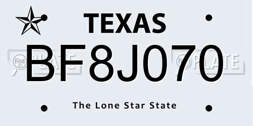 BF8J070 Texas License Plate