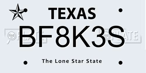 BF8K3S Texas License Plate