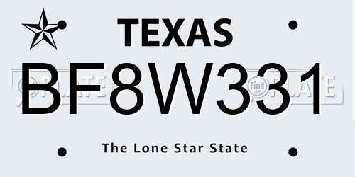 BF8W331 Texas License Plate