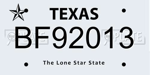 BF92013 Texas License Plate