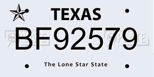 BF92579 Texas License Plate