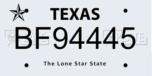 BF94445 Texas License Plate