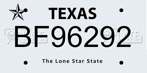 BF96292 Texas License Plate