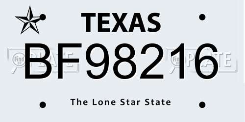 BF98216 Texas License Plate