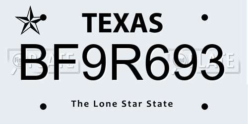 BF9R693 Texas License Plate