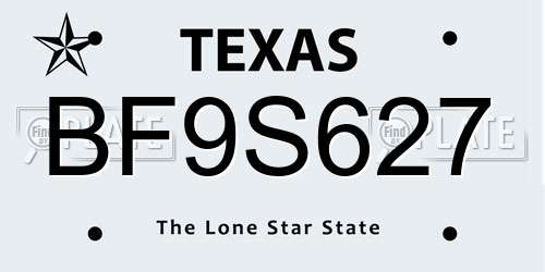 BF9S627 Texas License Plate