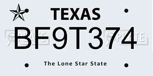 BF9T374 Texas License Plate