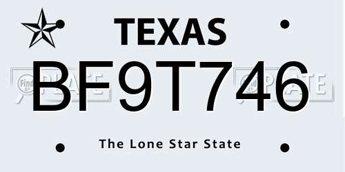 BF9T746 Texas License Plate