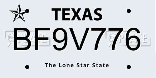 BF9V776 Texas License Plate
