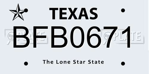BFB0671 Texas License Plate