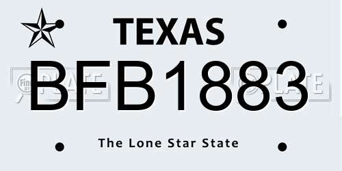 BFB1883 Texas License Plate