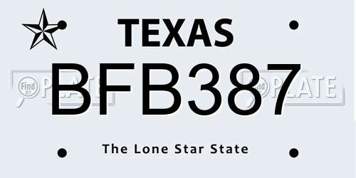 BFB387 Texas License Plate