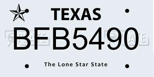 BFB5490 Texas License Plate