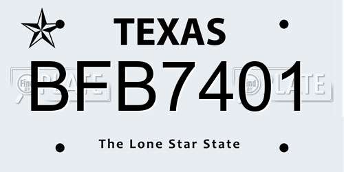 BFB7401 Texas License Plate