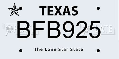 BFB925 Texas License Plate