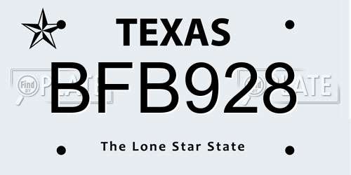 BFB928 Texas License Plate