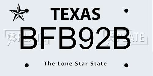 BFB92B Texas License Plate