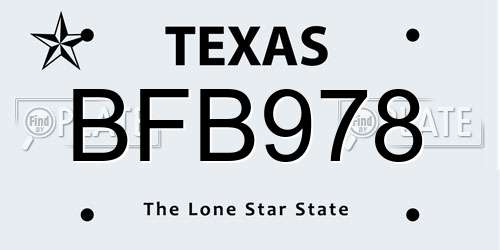 BFB978 Texas License Plate