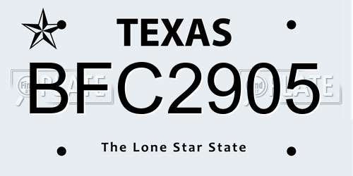BFC2905 Texas License Plate