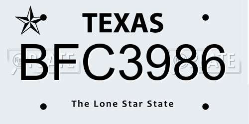BFC3986 Texas License Plate