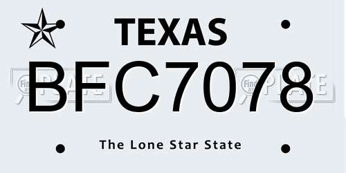 BFC7078 Texas License Plate