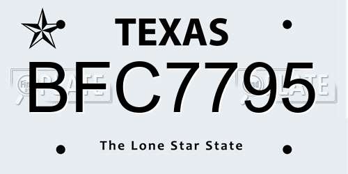 BFC7795 Texas License Plate