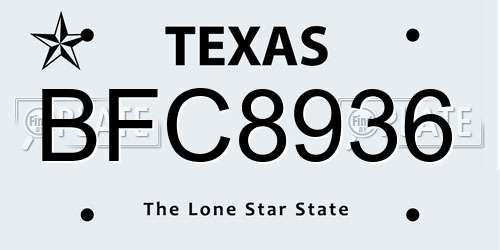 BFC8936 Texas License Plate
