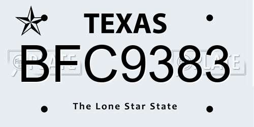 BFC9383 Texas License Plate