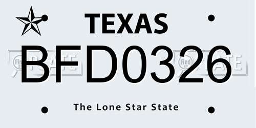 BFD0326 Texas License Plate