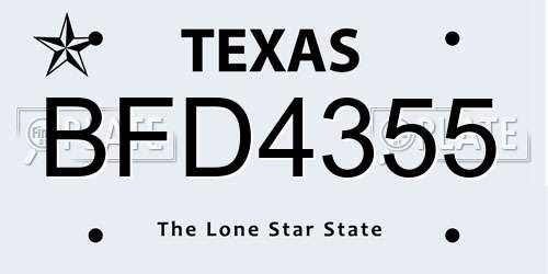 BFD4355 Texas License Plate
