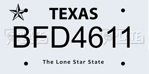 BFD4611 Texas License Plate