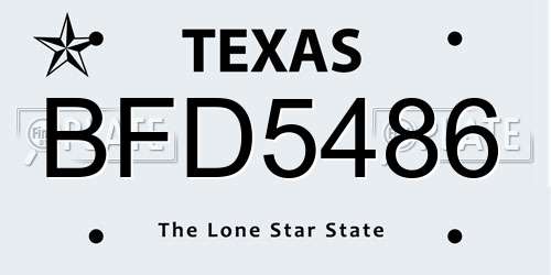 BFD5486 Texas License Plate