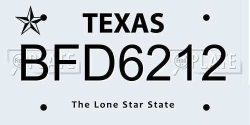 BFD6212 Texas License Plate