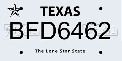 BFD6462 Texas License Plate