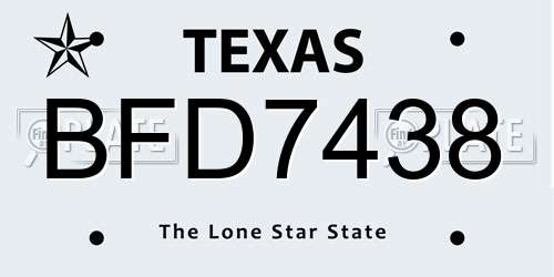 BFD7438 Texas License Plate