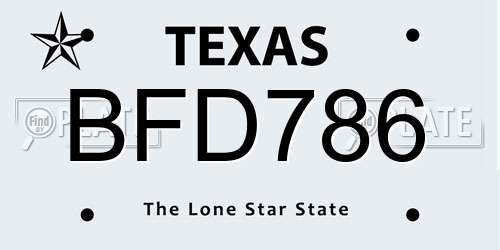 BFD786 Texas License Plate
