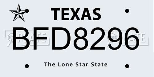 BFD8296 Texas License Plate