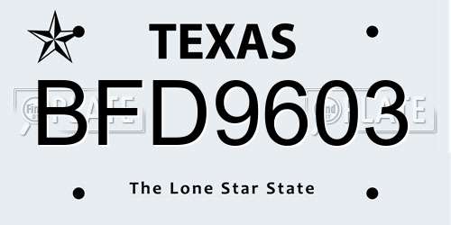 BFD9603 Texas License Plate
