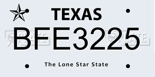 BFE3225 Texas License Plate