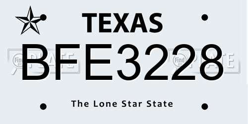 BFE3228 Texas License Plate