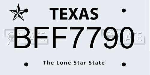 BFF7790 Texas License Plate